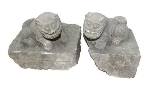 Antique Handcarved Small Stone Fu Dogs