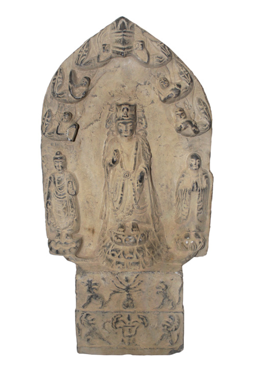 Chinese Hand Carved Buddha & Monks Stone Statue