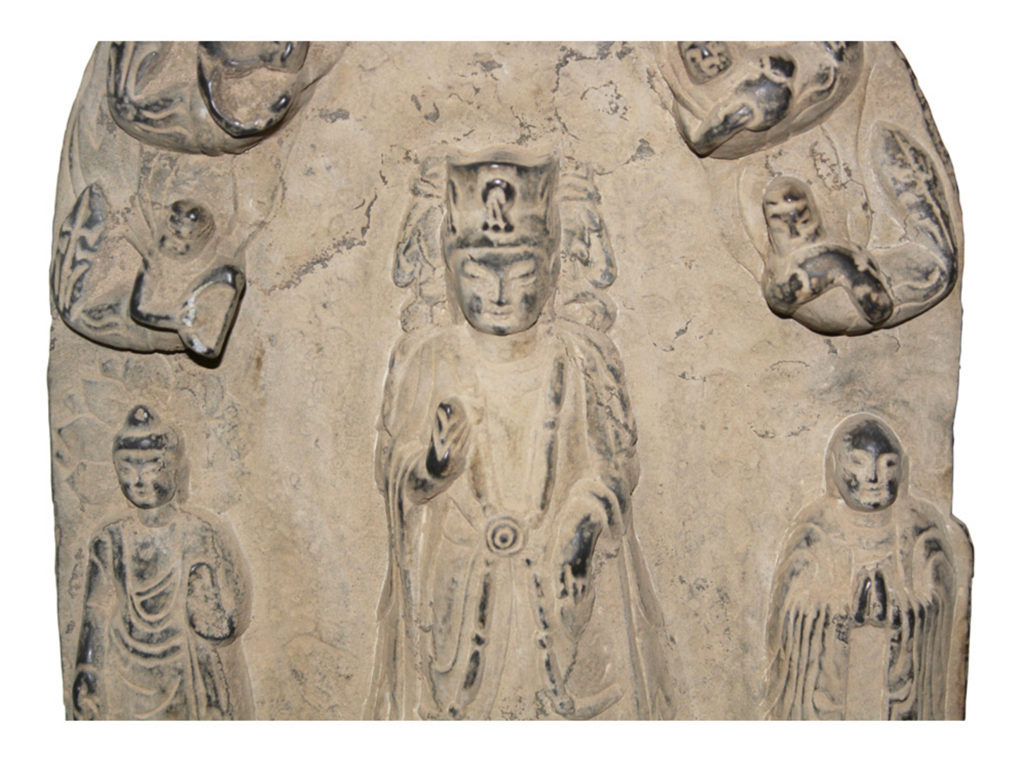 Chinese Hand Carved Buddha & Monks Stone Statue